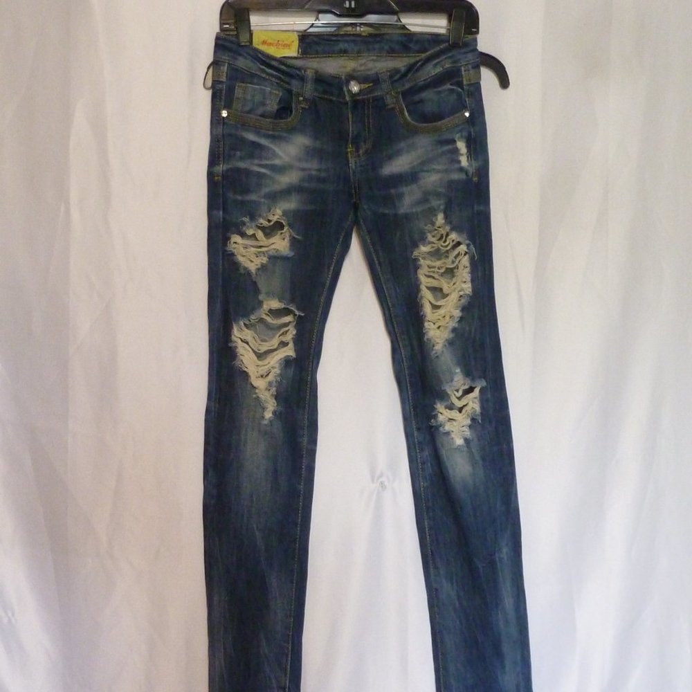 Sale - Machine Brand Sexy Blue Distressed Stretch Jeans Sz 26